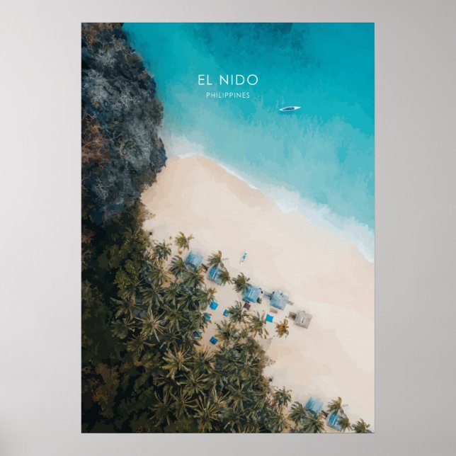 Póster El Nido, el Ilustracion de Viajes de Filipinas (Frente)