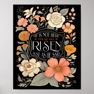 Póster Él No Está Aquí Ha Resucitado Floral Cristiano Jes