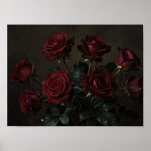 Póster El Nocturno Carmesí: Un Estudio de Rosas Rojas Pro