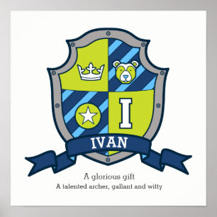 Póster El nombre de niño Iván significa oso letra I crest