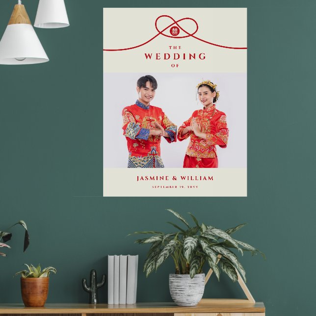 Póster El nudo rojo doble felicidad Rótulo Boda chino (Salón 1)