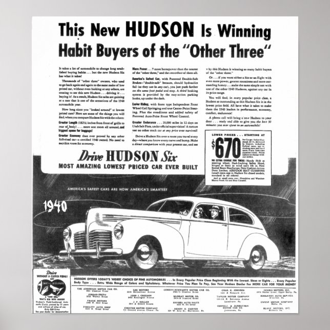 Póster El nuevo automóvil Hudson de 1940 (Frente)