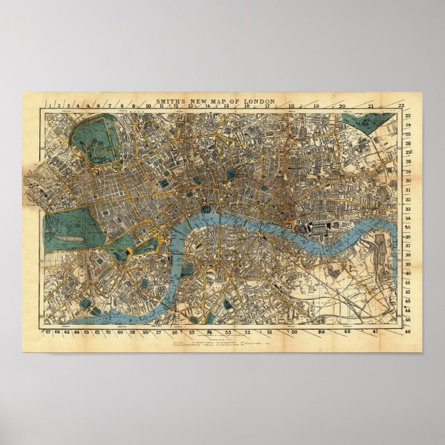 Póster El nuevo mapa de Londres de 1860 de Smith (Frente)