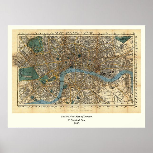 Póster El nuevo mapa de Londres de 1860 de Smith (Frente)
