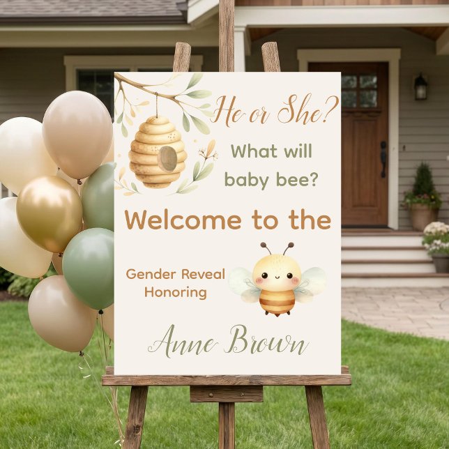 Póster ¿Él o Ella? ¿Qué Será Bebé Abeja? (He or She Bee Gender Reveal Welcome Sign. He or She? What Will Baby Bee? )