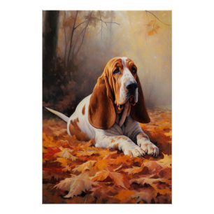 Póster El óbice basset en las hojas de otoño se inspira
