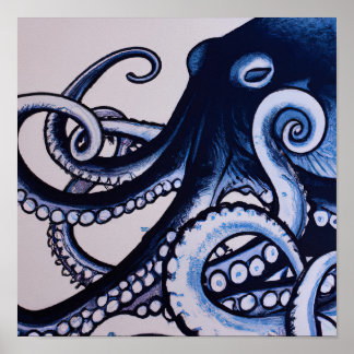 Póster El Octopus Blue Modern Style Japonés