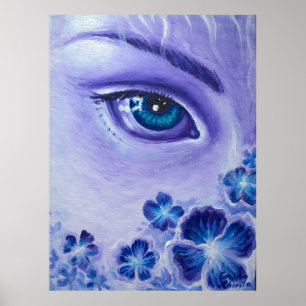 Póster El ojo de la primavera mirando las flores violetas