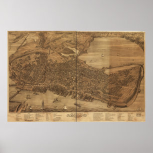 Póster El ojo del pájaro poster 1876 de Portland, Maine