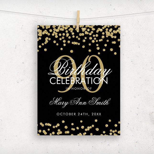 Póster El oro 90 Purpurina de cumpleaños Confetti Black (Subido por el creador)