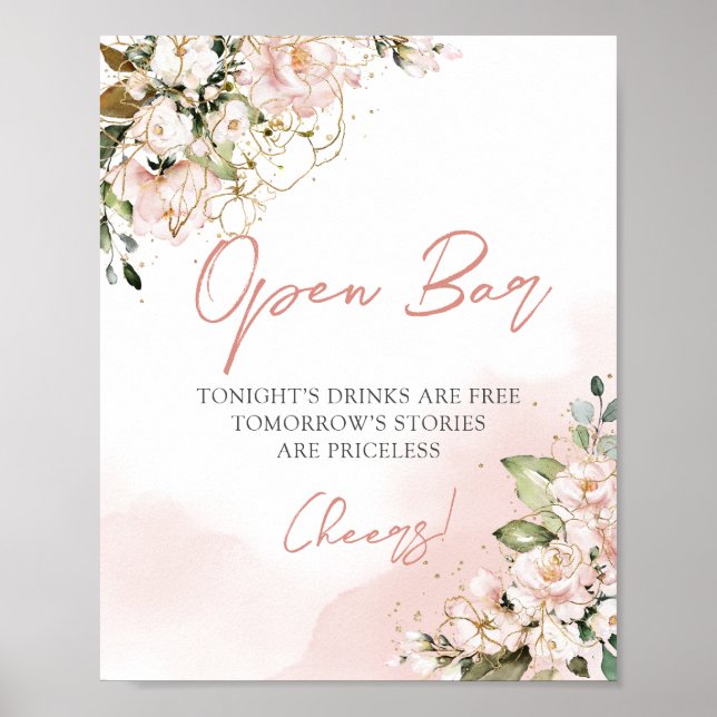 Póster El oro floral rosa suave deja boho signo de barra  (Frente)