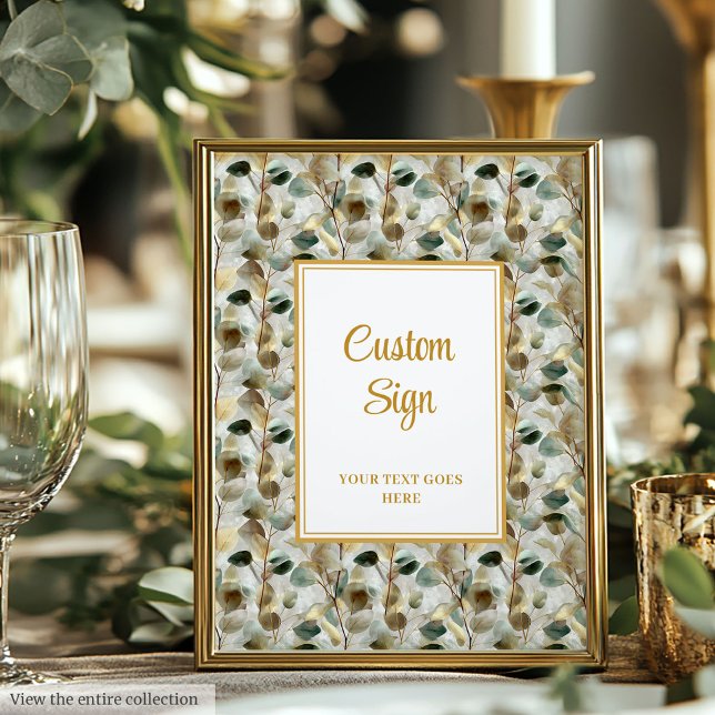 Póster El oro verde de los bosques rusos deja a Personali (Rustic Forest Green Gold Leaves Wedding Custom Poster)
