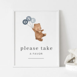 Póster El oso con 3 globos azules favorece el Rótulo