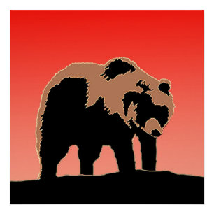 Póster El oso pardo al atardecer - Arte de vida salvaje o