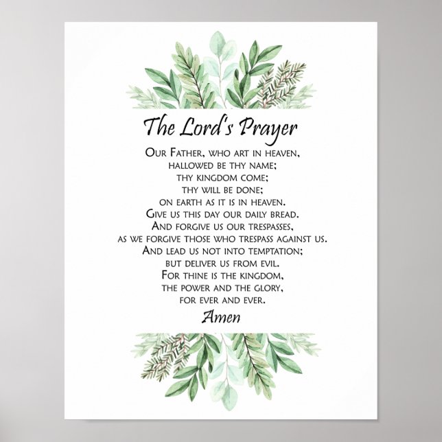 Póster El Padrenuestro con Verdor ~ Mateo 6:9-13 (Frente)