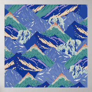 Póster el paisaje de las montañas vintage es un patrón si