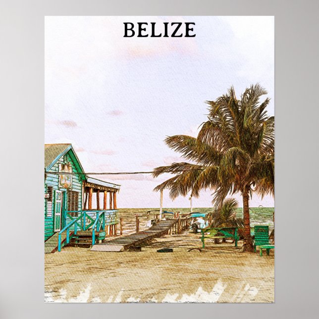 Póster El paisaje de playa del Caribe de Belice (Frente)