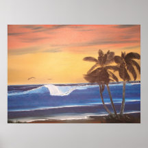 El paisaje marino hawaiano en el Poster de pintura
