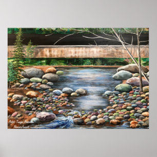 Póster El paisaje natural del bosque verde con brook