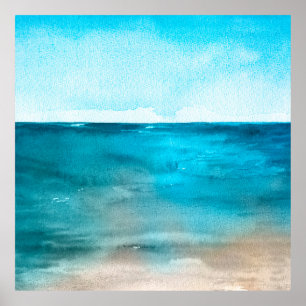 Póster El paisaje oceánico. Hermoso dolor de mano acuarel