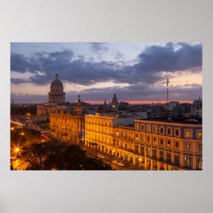 Póster El paisaje urbano al atardecer, La Habana, Cuba