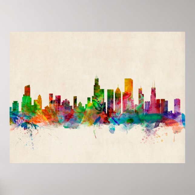 Póster El paisaje urbano de Chicago Illinois (Frente)