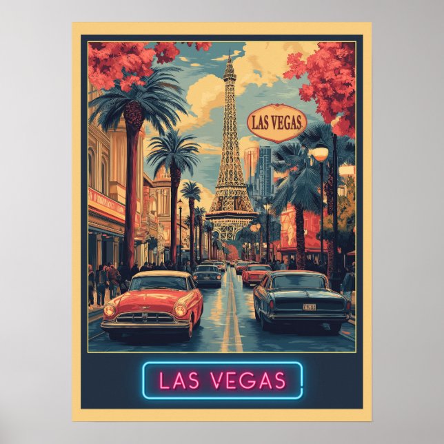 Póster El paisaje urbano de Las Vegas con la Torre Eiffel (Frente)