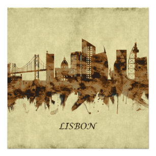 Póster El paisaje urbano de Lisboa en Portugal