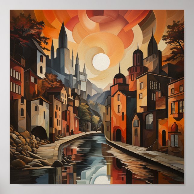 Póster El paisaje urbano en tonos cálidos (Frente)