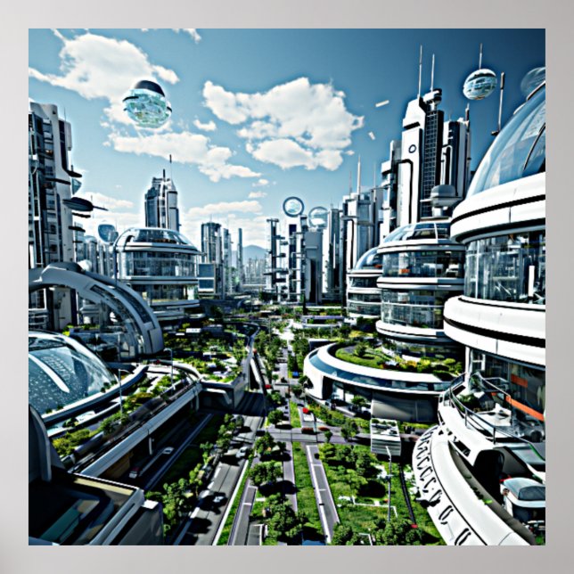 Póster El paisaje urbano futurista en primavera (Frente)