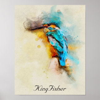 Póster El pájaro del kingfisher en una hermosa acuarela