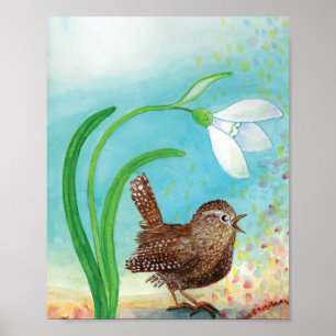 Póster El pájaro reyezuelo canta al amanecer en la primav