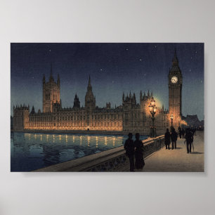 Póster El Palacio de Westminster Grabado en Madera Japoné