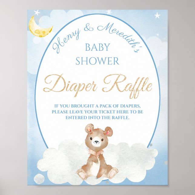 Póster El pañal Baby Shower de Teddy Bear Boy (Frente)