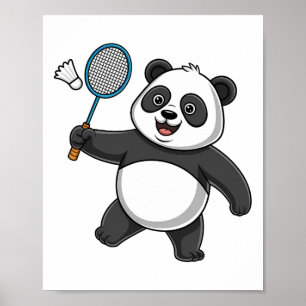 Póster El Panda Inteligente Jugando A Badminton Divertido