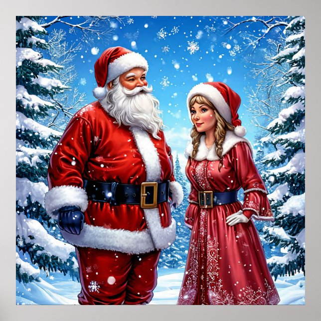Póster El Papá Noel festivo y la Sra. Claus (Frente)