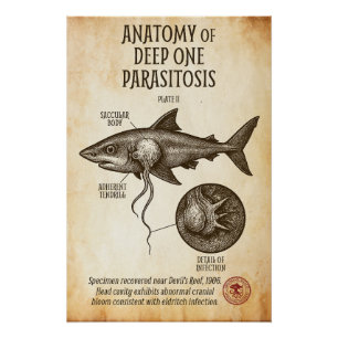 Póster El parásito del tiburón innsmouth de estilo vintag