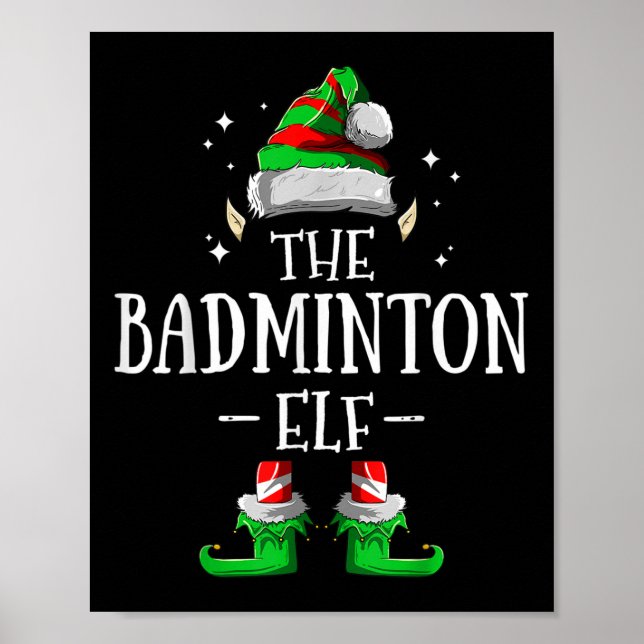 Póster El partido de bádminton elfo familiar de Navidad (Frente)