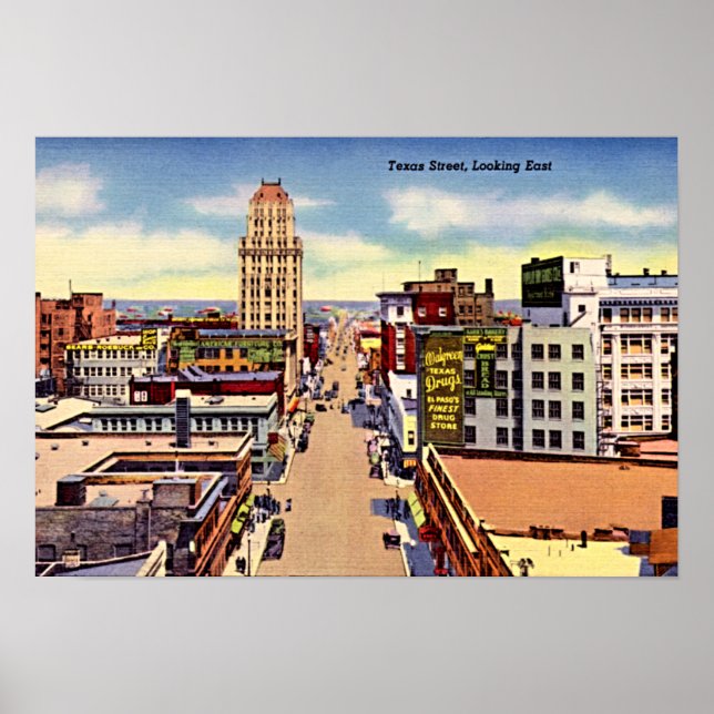 Póster El Paso, Texas Downtown Texas Street 1940 (Frente)
