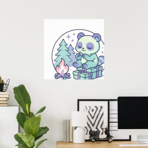 Póster El Pastel Panda, por la fogata con regalos