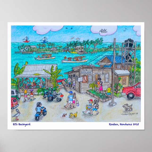 Póster El patio trasero de BJ, Roatan, Honduras (Frente)
