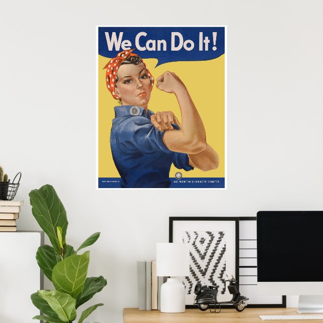 Póster El patriótico vintage Rosie the Riveter, ¡Podemos  (Oficina en casa)