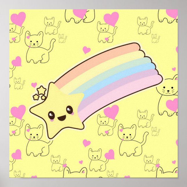 Póster El patrón de gatitos del arco iris de Kawaii es ta (Frente)