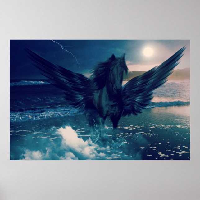 Póster El Pegaso Negro Emergiendo Del Mar (Frente)