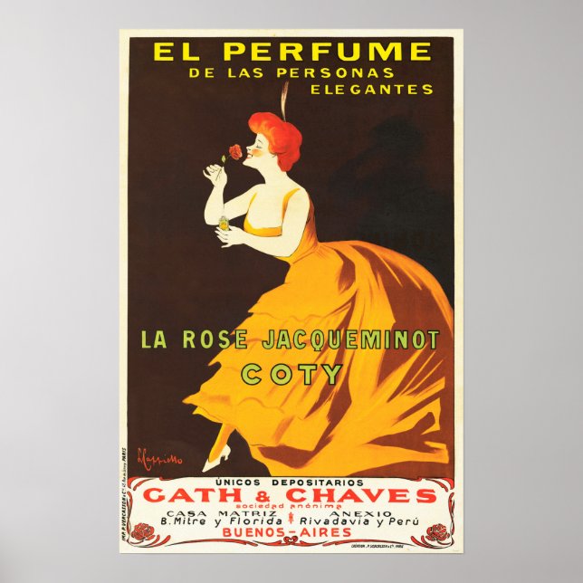 Póster EL PERFUME La Rosa Jacqueminot Coty Paris Art Deco (Frente)