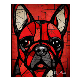 Póster El perro Bulldog francés, rojo y negro 2002 - Ulis