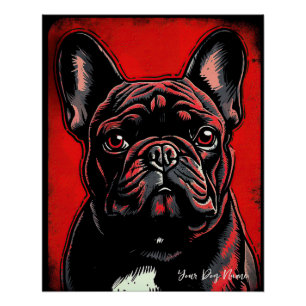Póster El perro Bulldog francés, rojo y negro 2004 - Ulis