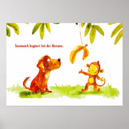 Póster El perro cómico acuarela y los monos quieren banan