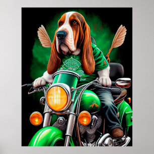 Póster El perro perrito peruano basset conduciendo bicicl