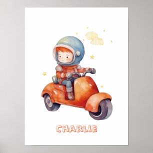 Póster El Personalizable de moto del pequeño astronauta